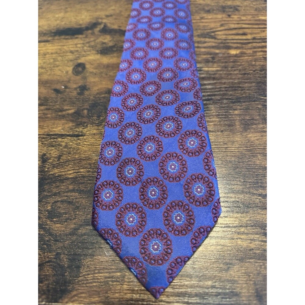 Canali Italy Men's Silk Necktie Violet Geometric Medallion Woven Jacquard Long